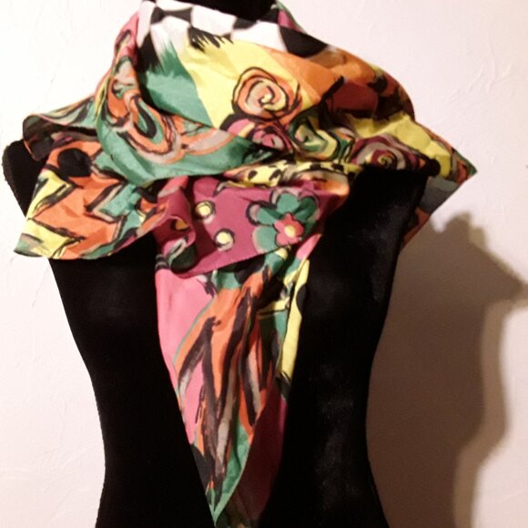 FUN and colorful artistic SCARF: 34" X 34" - Picture 2 of 4